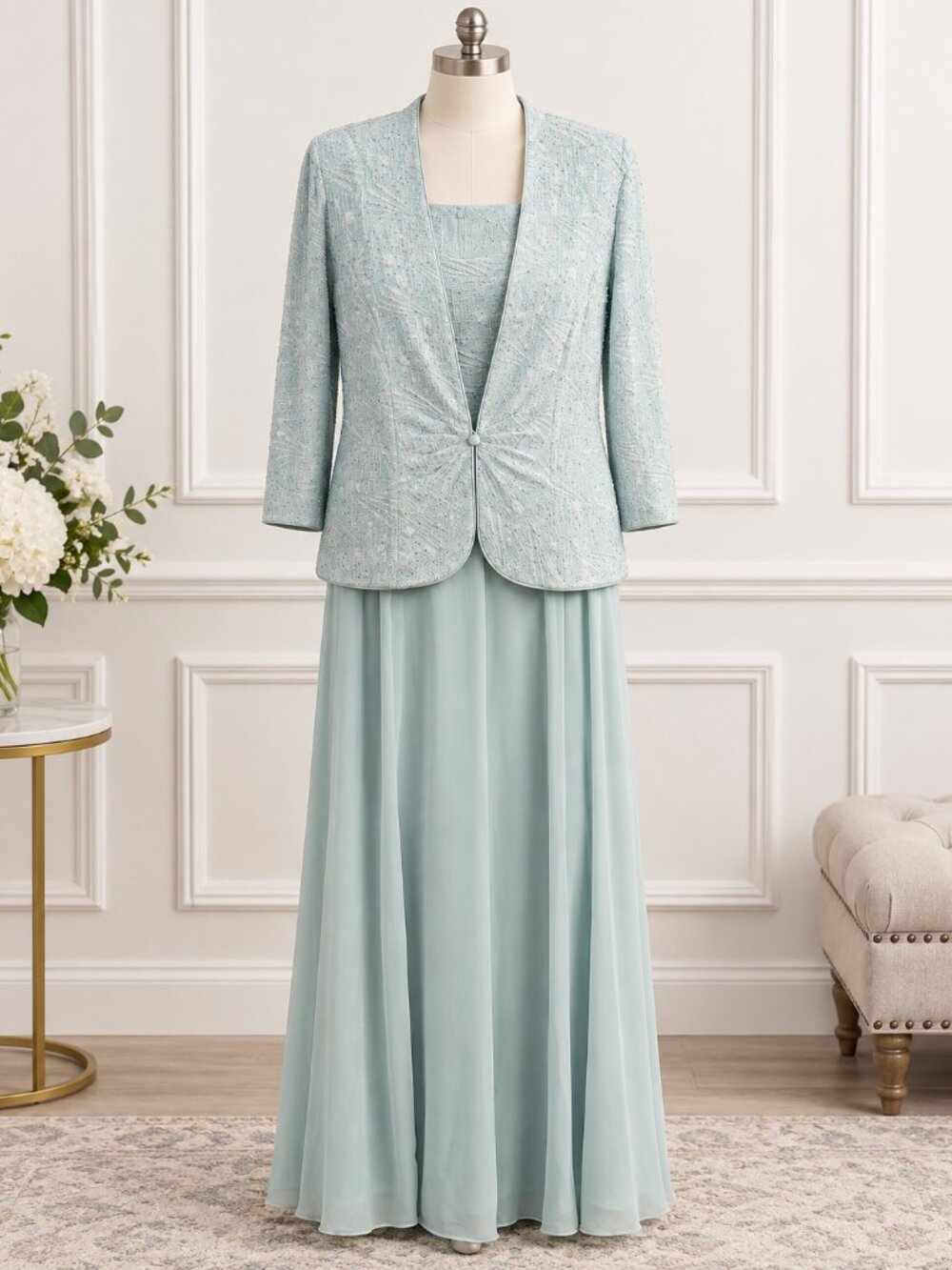 Alex Evenings Mint Blue 2-Piece Formal Gown & Embellished Jacket Size 16